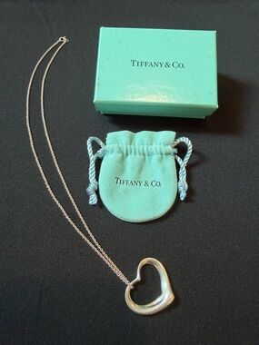 Tiffany & Co. Silver Large Open Heart Pendant Necklace with box and bag